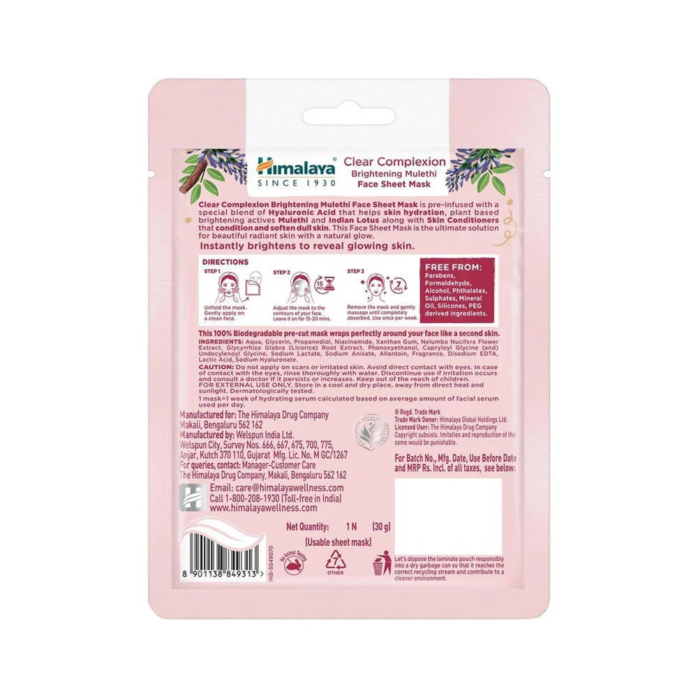 Himalaya Clear Complexion Brightening Mulethi Face Sheet Mask -30 gm