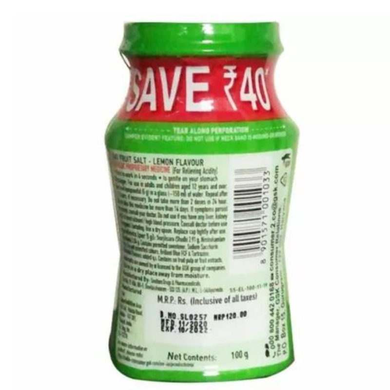 Eno Fruit Salt Lemon Herbs Flavor Relief From Acidity Problem Eno Bottle - 100ml